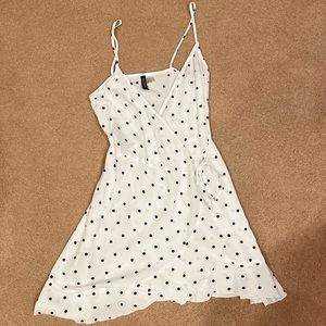 White and Navy Polka Dot Wrap Mini Dress